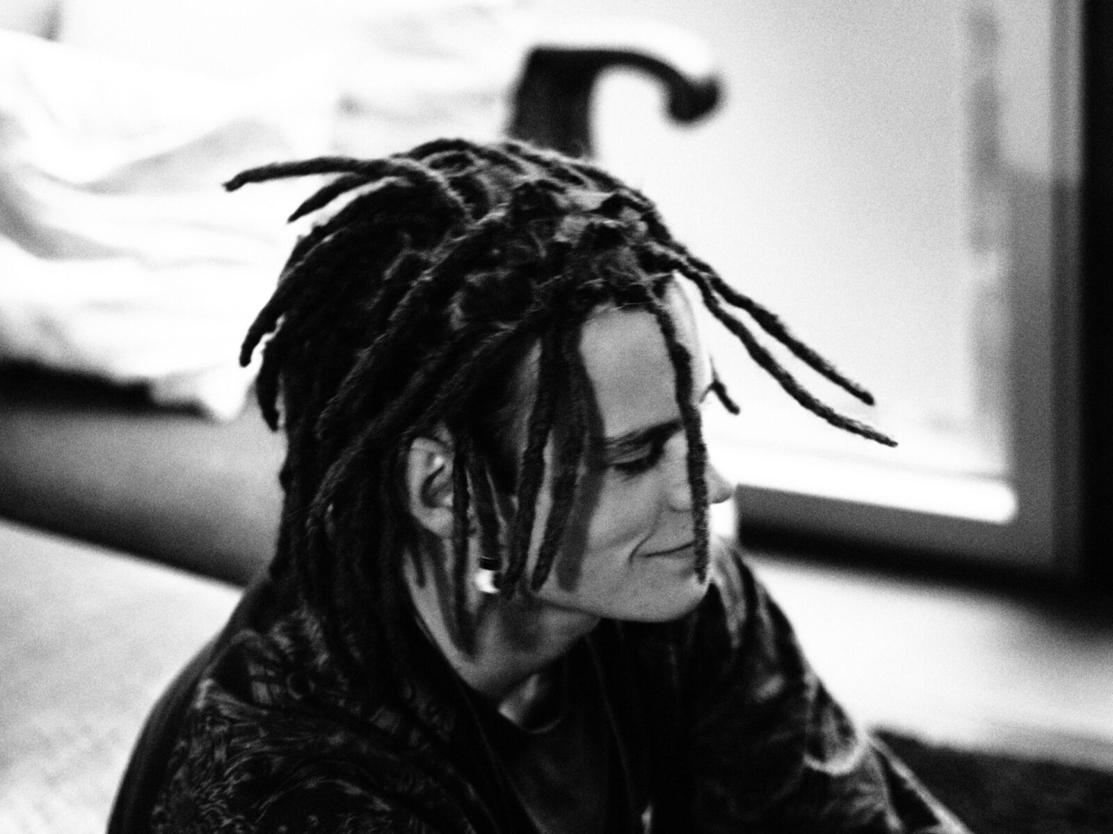 black and white foto of a boy with dreadlocks, dreadfarm,  dreadlocks in Germany, Dreadlocks South Germany